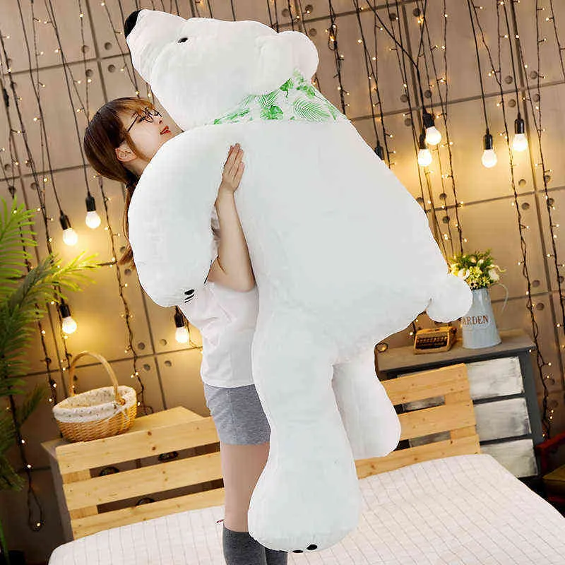 60/75/100CM  Polar Bear Plush Toy Soft Cartoon Animal Cute Teddy Bear Stuffed Doll Long Pillow Cushion Kids Christmas Gift AA220314