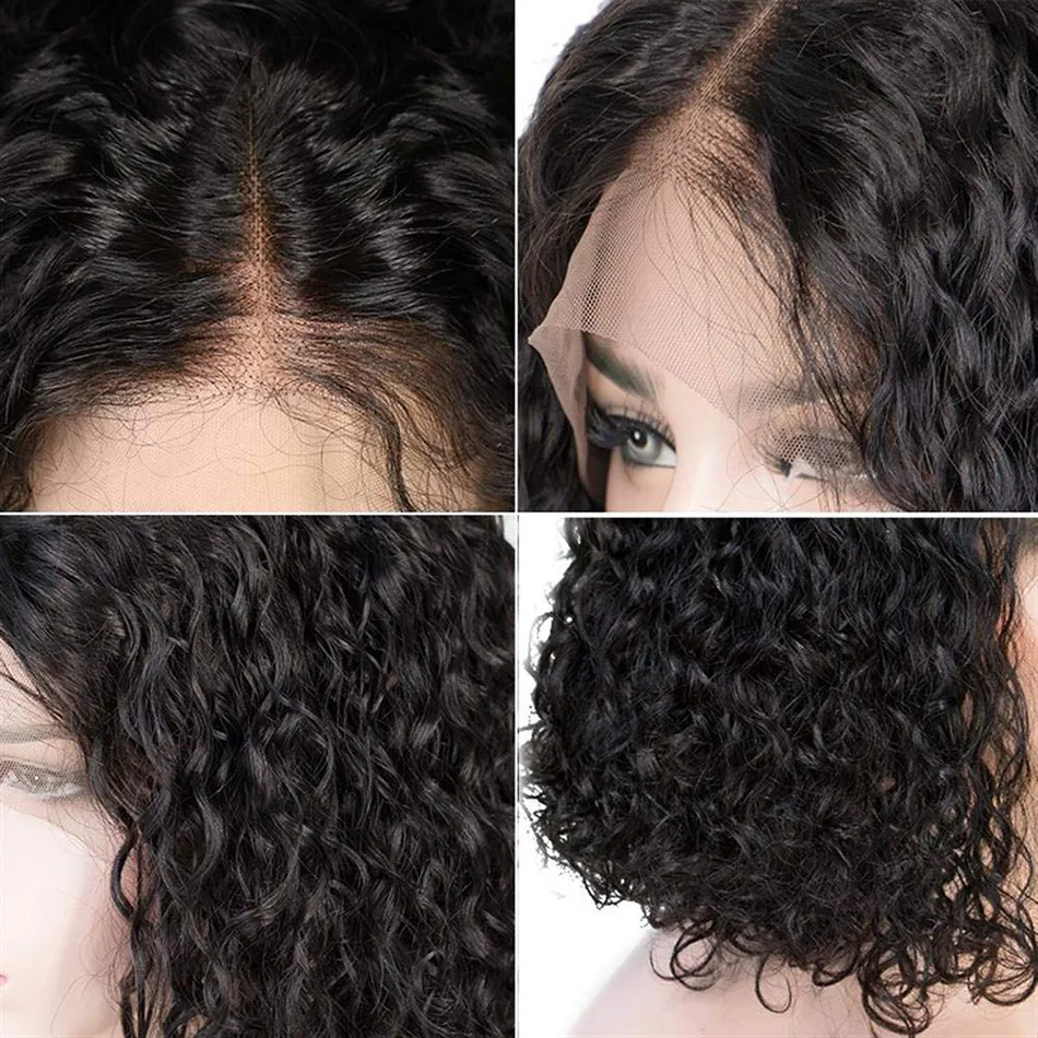 Curly Short Bob 13x4 Spitzenfront menschliches Haar Perücken vorgelegt für Frauen Kinky Deep Water Wave Frontal Jungfrau Wig2917816