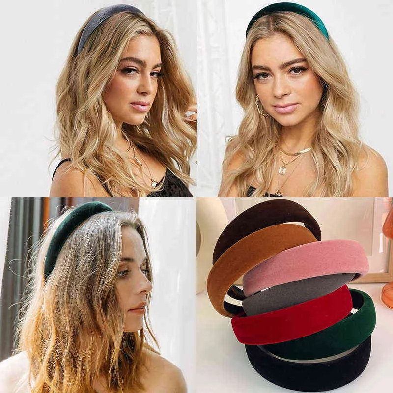 Solidne Velvet Bezel Kobiety Opaska Girls Vintage Zespoły do ​​włosów Soft Sponge Hairband Nakrycia głowy Szerokie Hoop Hoop Kobiece Akcesoria do włosów Y220301