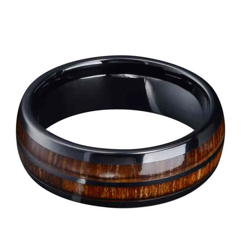 Nova moda preto anéis de carboneto de tungstênio inlay havaiano koa madeira abalone concha men039s noivado casamento bandas aniversário gif1707575