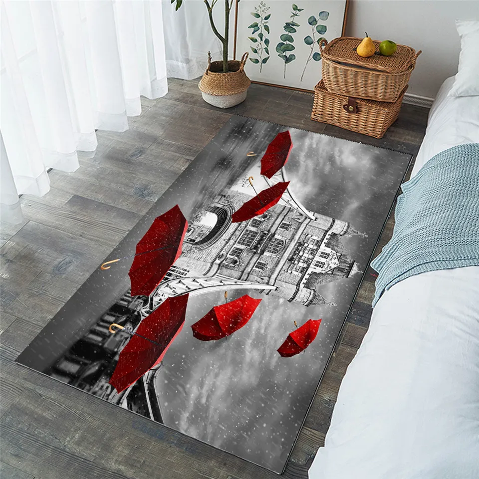 Bedddingoutlet vermelho guarda-chuva grande tapete para sala de estar Inglaterra londres piso tapete torre ponte no rio Tâmisa Área tapete 152x244cm 201214
