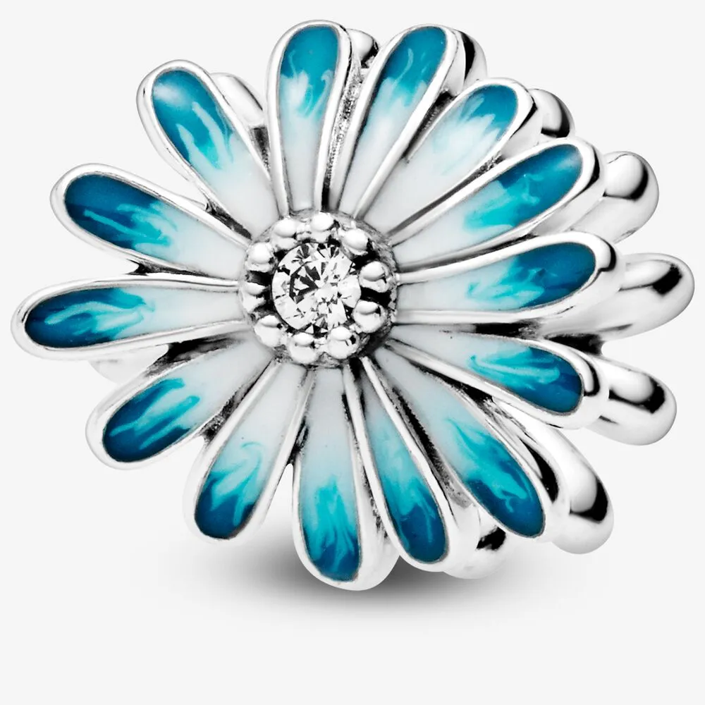 New Arrival 925 Sterling Silver Blue Daisy Flower Charm Fit Original European Charm Bracelet Fashion Jewelry Accessories296d