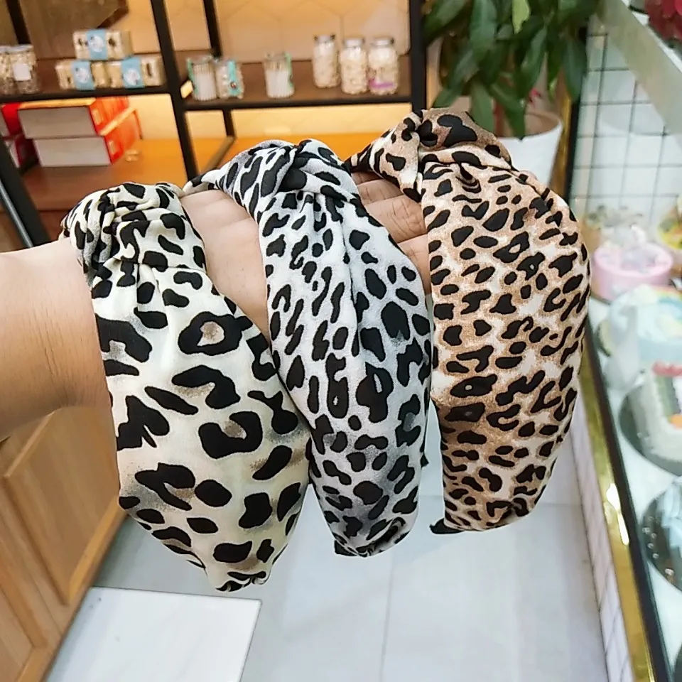 New fashion baby girl hair clips band leopard pattern knotting headband hairpin versatile wash face press hair wide brim headdress for women