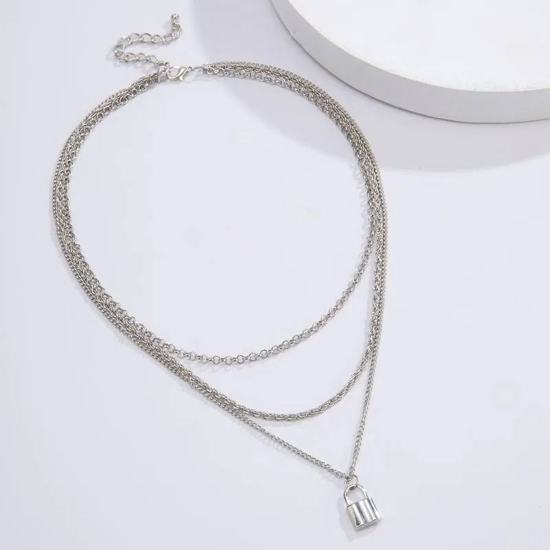 IngeSight Z Готический многослойный серебряный цвет звеньевая цепочка-колье ожерелье воротник для женщин мужчин подвеска с замком ожерелья Jewelry249y