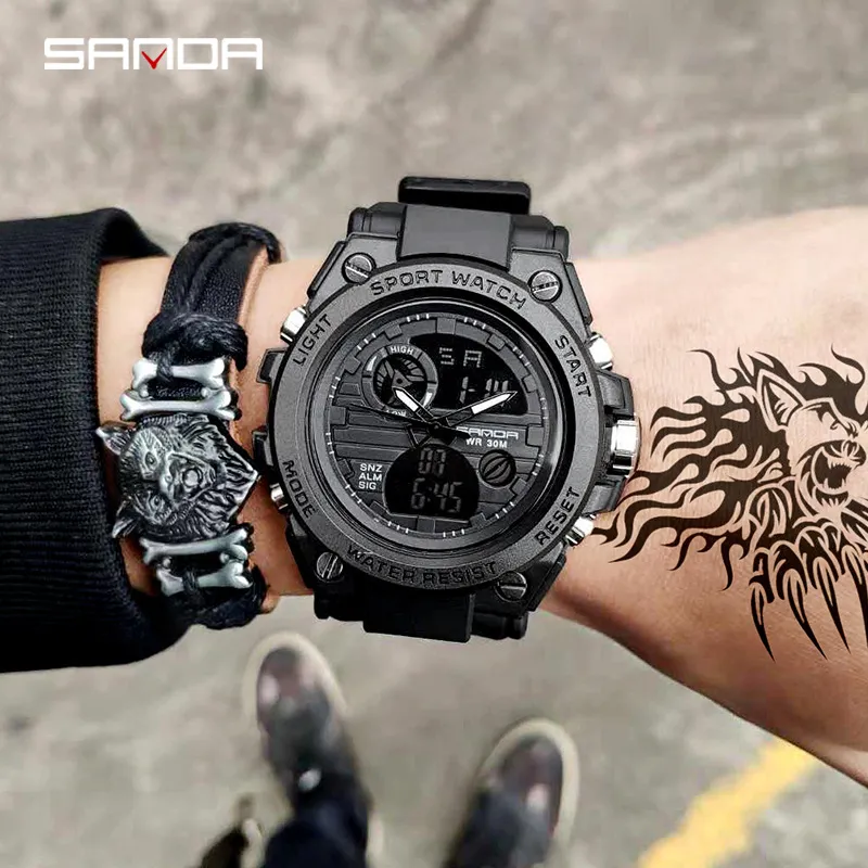 SANDA G Style Men Digital Watch Shock Military Sports Watches Waterproof Electronic Wristwatch Mens Clock Relogio Masculino 739 X0305k