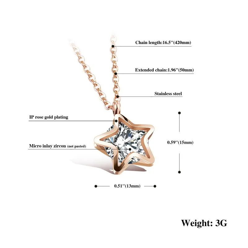 New Star Mosaic Cubic Zirconia Pendant Halsband Titanium Steel Rose Gold Chic Star Pendant Women Necklace N17066292H