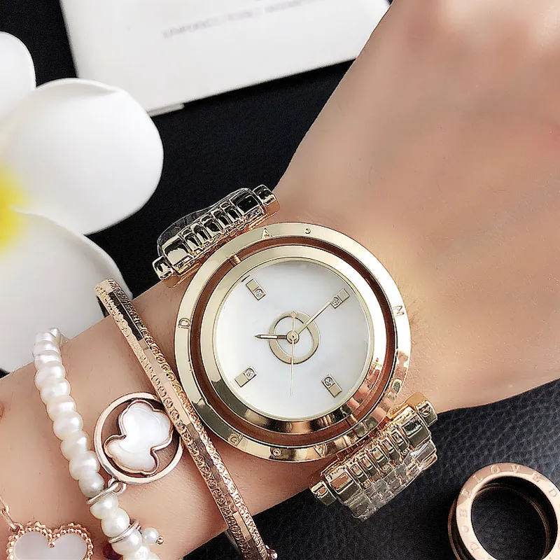 Fashion Brand Watches women Girl Big letters Rotatable dial style Metal steel band Quartz Wrist Watch P76288l