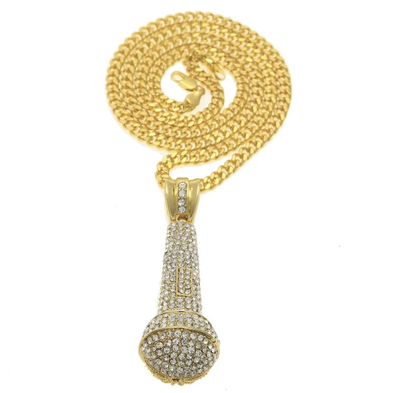 Hommes glacés collier pendentif mode microphone pendentif collier hip hop bijoux gold collier de chaîne cubaine2920