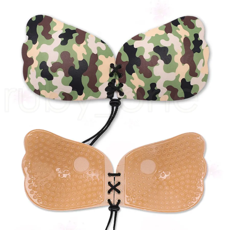 Women Rope Camouflage Color Fly Wings Shape Silicone Invisible Push Up Self-adhesive Front Closure Sticky Breast Nipple Bras Tool