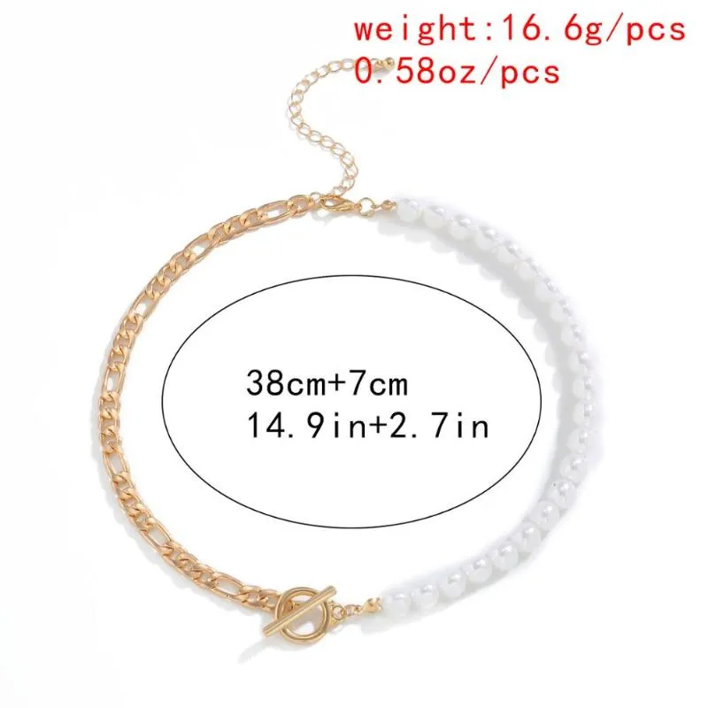 Bohemian Imitation Pearl Metal Chain Choker Halsband smycken för kvinnor cirkel stick knapputtalande hänge halsband258n