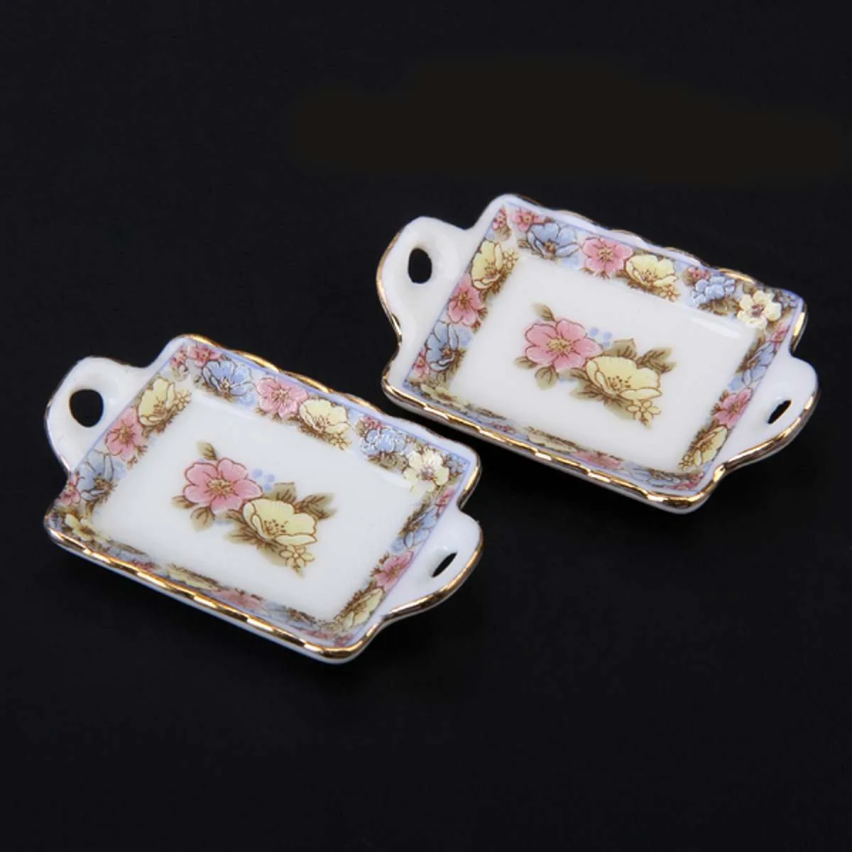 Dollhouse Miniature Dining Ware Porcelain Ta Set Plat tasse de bol meuble jouet Colore Colorful Floral Print Table décor Y5230580