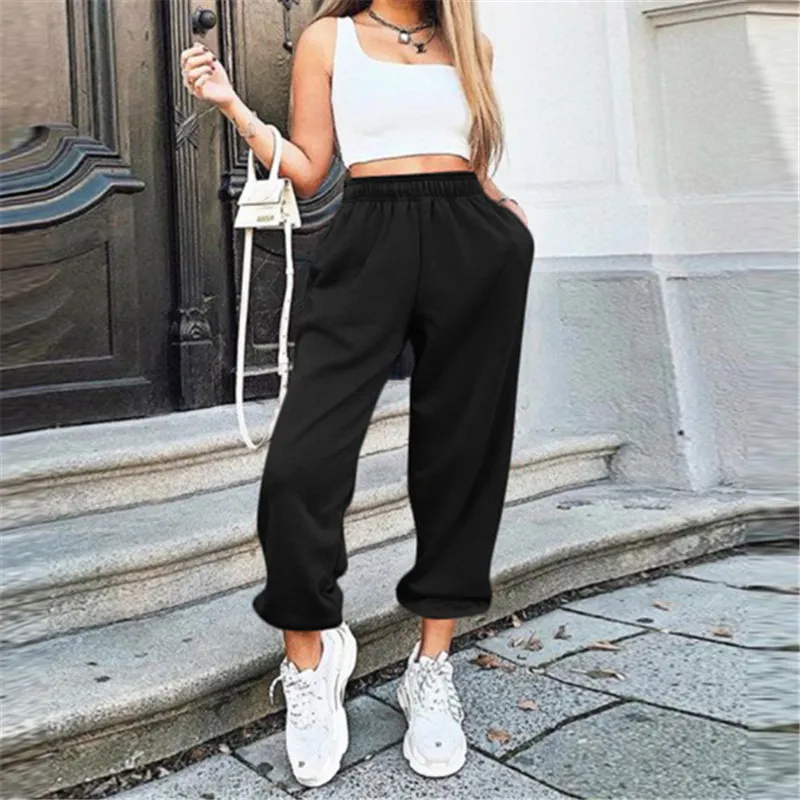 Femmes Active Sweatpant Taille Haute Sportif Gym Athletic Fit Fleece Jogger Solide hip hop cool Pantalon Lounge Pantalon 201106