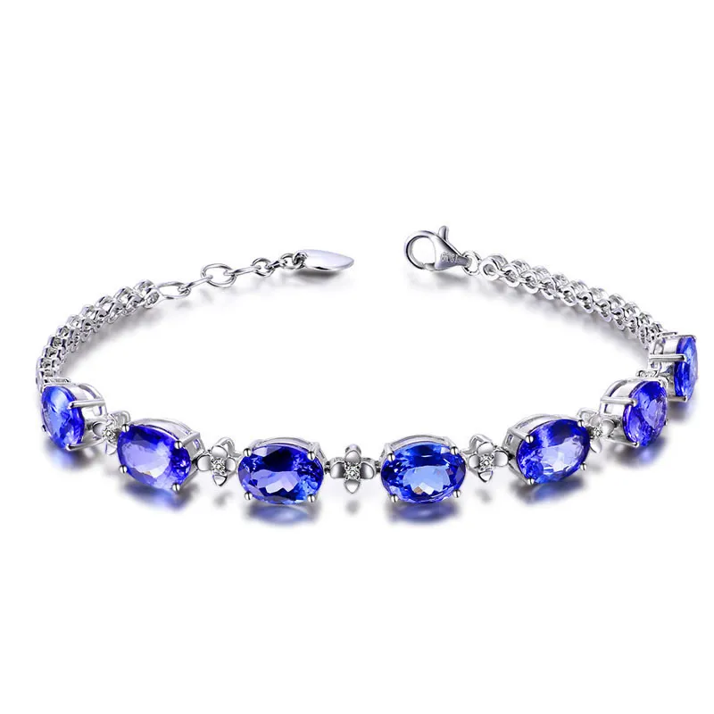 Diamond Color Jewelry Bracelet Tanzanite Petal Ring Blue Crystal Pendant Four Claw Sapphire Earring Jewelry Set3457