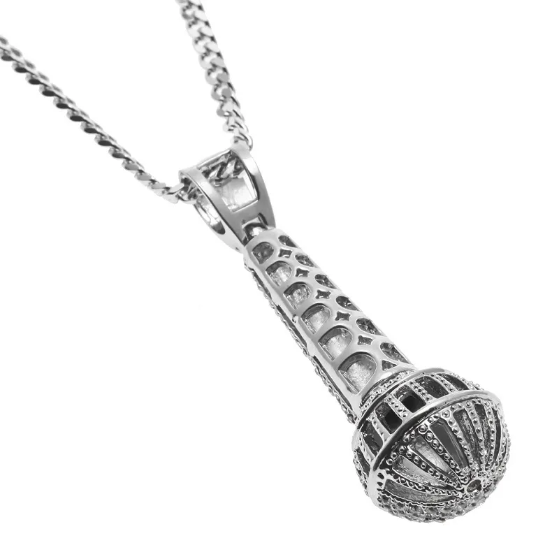 Hommes glacés collier pendentif mode microphone pendentif collier hip hop bijoux gold collier de chaîne cubaine2920