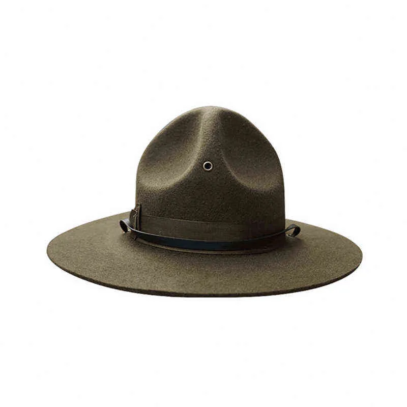 X047 U S Morski korpus dorosły wełna fe czapki regulowane wełniane armia zielone czapki fe hat men mgły mody kapelusze kościelne 211227229z
