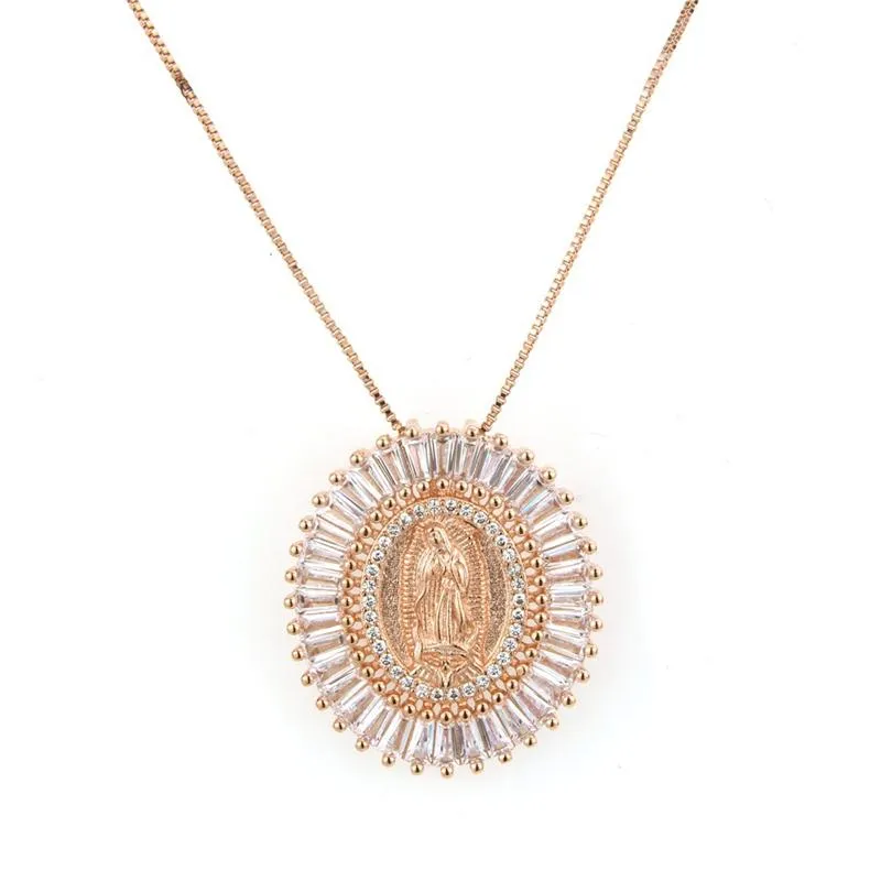 Mother Virgin Mary Pendant Necklace Women Men Christian Cubic Zirconia Statement Necklace Party Collier Femme Jewelry S412436