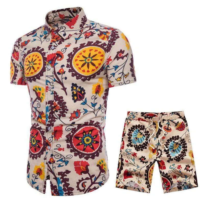 2020 Summer Men Fashion Floral Print Shirts Shorts Sets mannelijke korte mouw man Hawaiian Beach Casual Tracksuit plus maat Q01258772669