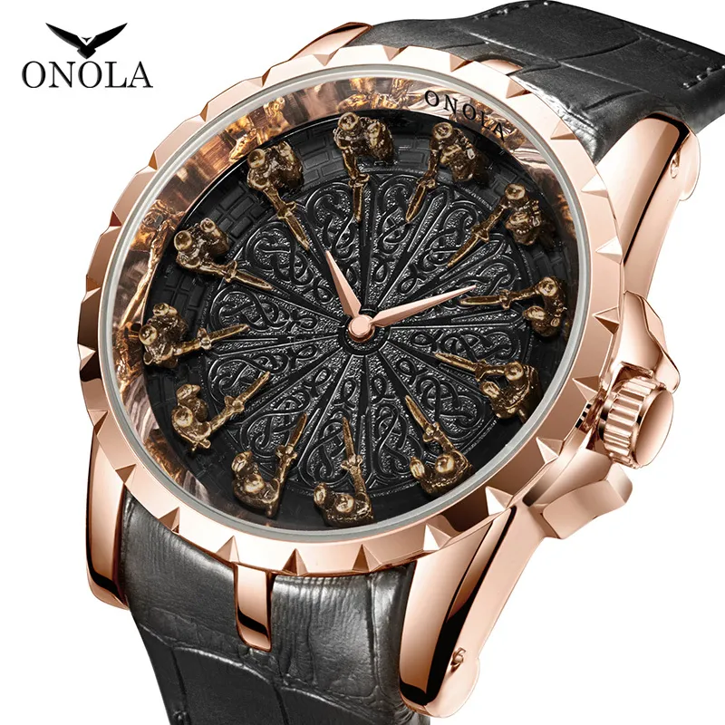 ONOLA marque unique montre à quartz homme luxe or rose cuir cool cadeau pour homme montre mode décontracté étanche Relogio Masculino 2238u