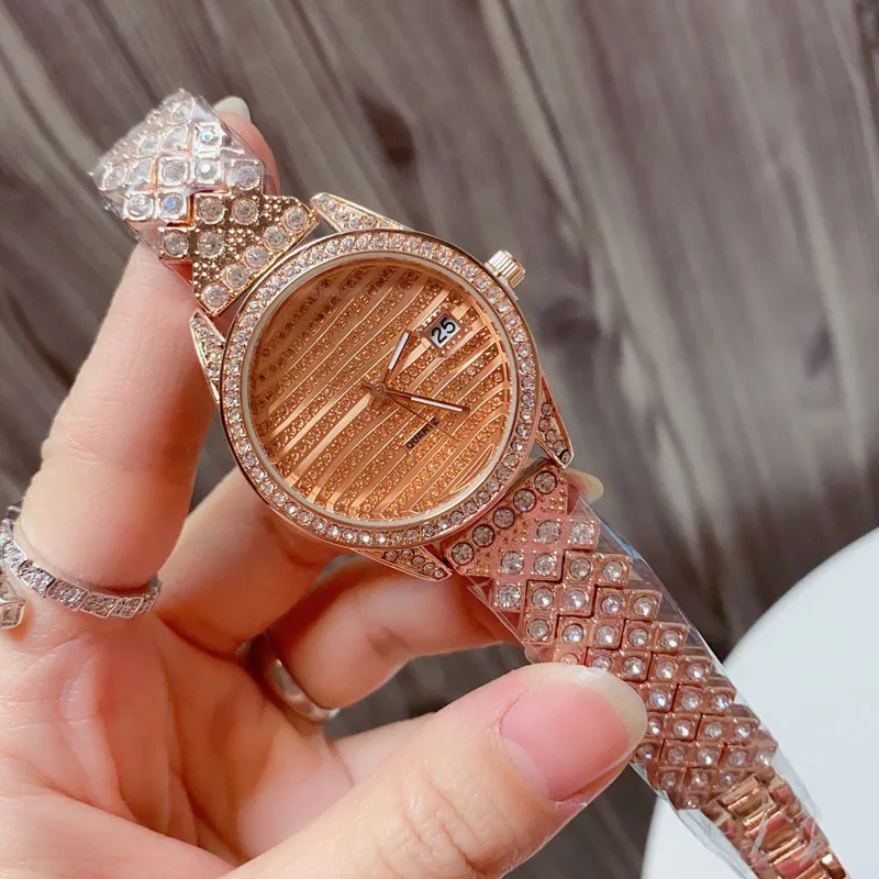 Reloj de pulsera de cuarzo de marca de moda para mujer y niña con correa de acero de metal estilo cristal Relojes R144