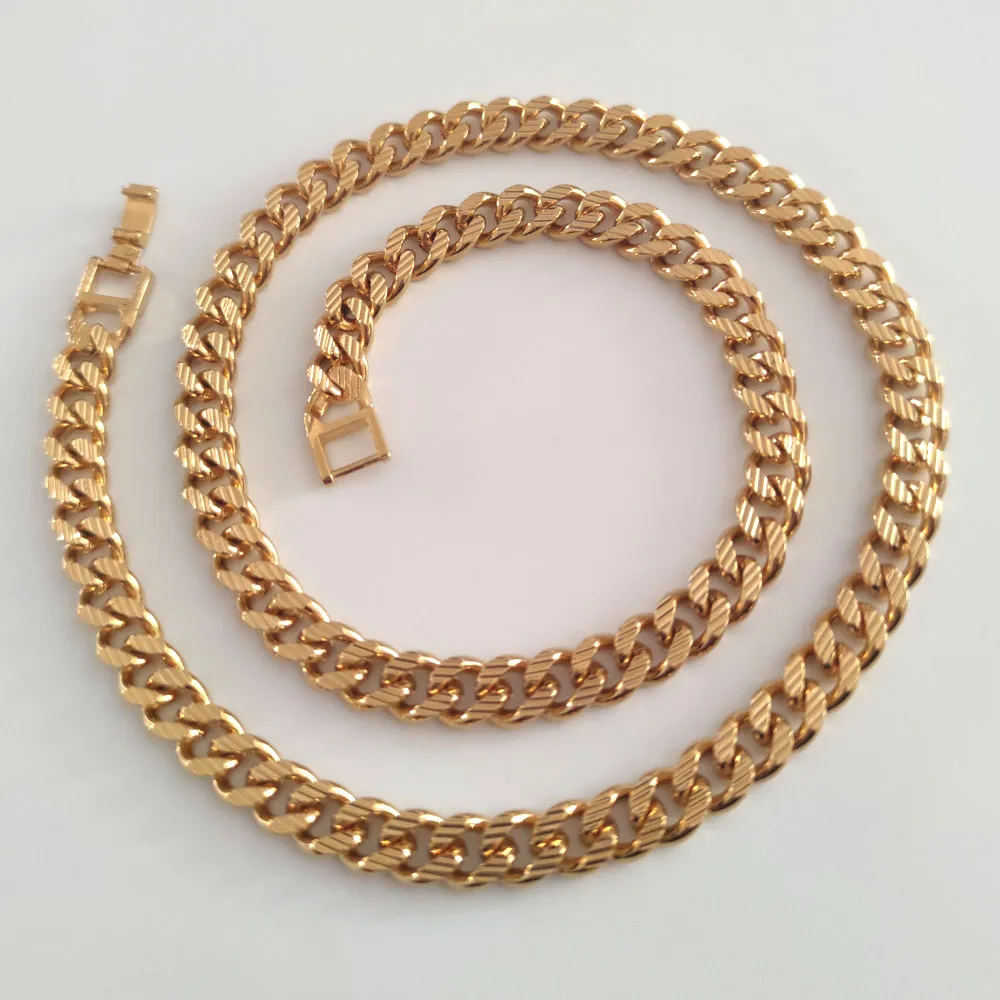 Classics 10k Fine Solid GOLD FINISH Stripe Cuban Curb Chain NECKLACE 24 Heavy Jewelry THICK230S