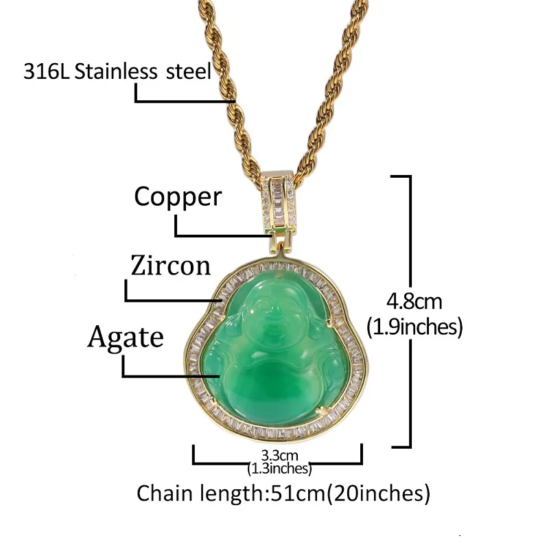Ожерелье с подвеской Будды для женщин и мужчин, массивное ожерелье в стиле хип-хоп, 20 дюймов, цепочка с цветным драгоценным камнем, очаровательное ожерелье, модные украшения Gi279e