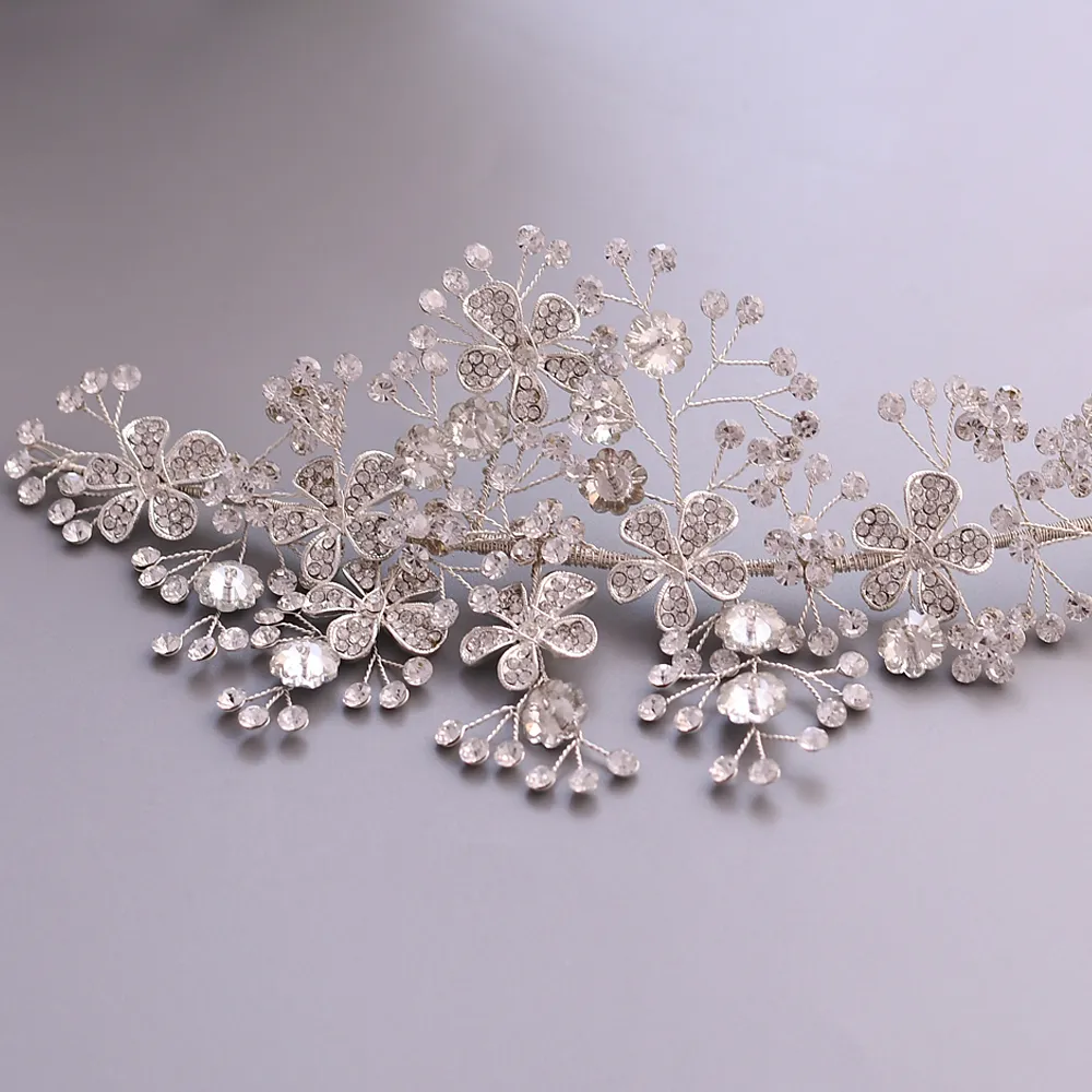 TRiXY H273 Delicate Bridal Headband Wedding Hair Jewelry Sparkly Wedding Tiara and Crown Floral Headpieces for Bride Bridesmaids W2537