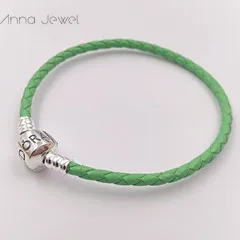 Högkvalitativa fina smycken vävda 100% äkta läderarmband ljusgrön mix storlek 925 silverlås pärla passar pandora charms armband diy märkning för kvinnor män gåvor