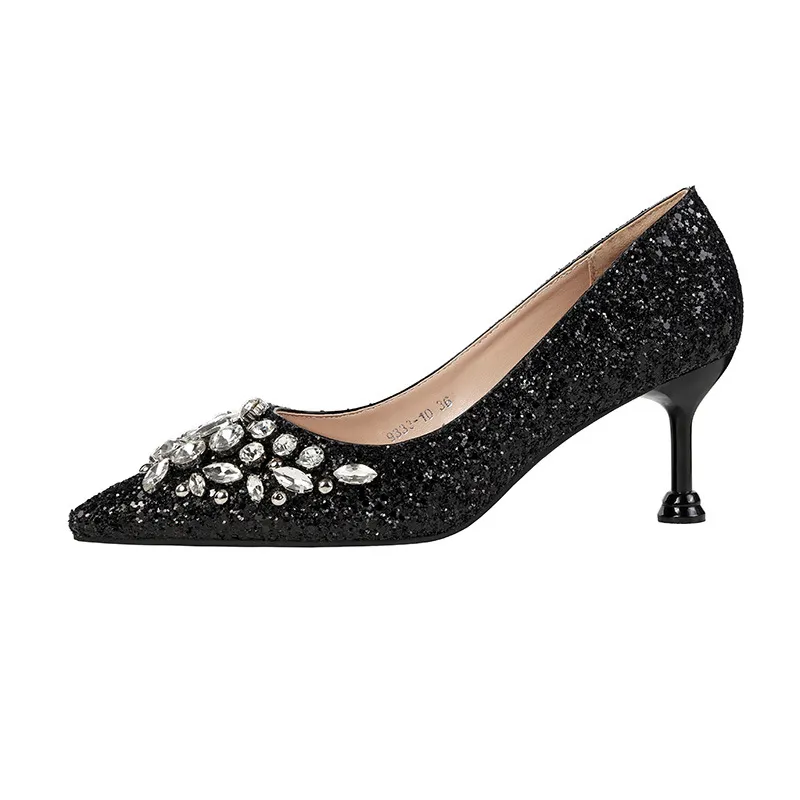 Sapatos de casamento de noiva de lantejoulas 2021 Celebrity Gala Oscar Sapatos formais de desgaste alto 6 5cm Gold Gold Silver Black Black Hoco Noiva 247G