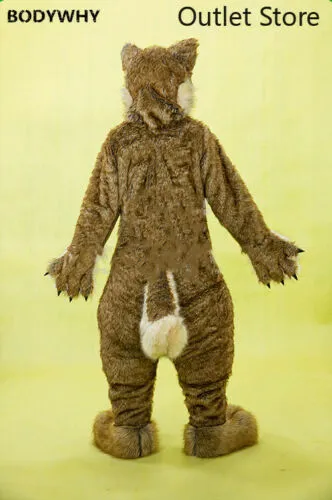 Costumes de mascotte Halloween brun léopard longue fourrure husky renard chien loup mascotte costume fête noël pâques vêtements publicitaires