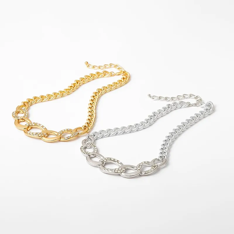 Ожерелья-колье со стразами и бриллиантами для женщин, винтажное преувеличенное большое золотое звено, блестящее массивное ожерелье для девочек, хип Ho2674