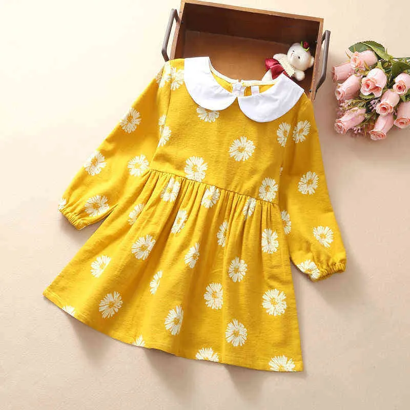 Ragazze vestono cotone primavera autunno manica lunga casual stampati abiti a fiori la principessa costumi bambini 3 5 6 7 8 anni 211231