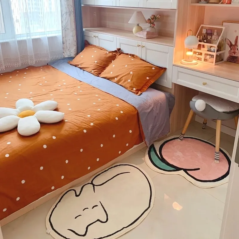 Tapete de decoração de desenhos animados de tapete de flor nórdica para sala de estar quarto bedside área ins smiley chão esteira antiderrapante banho tapis 220224