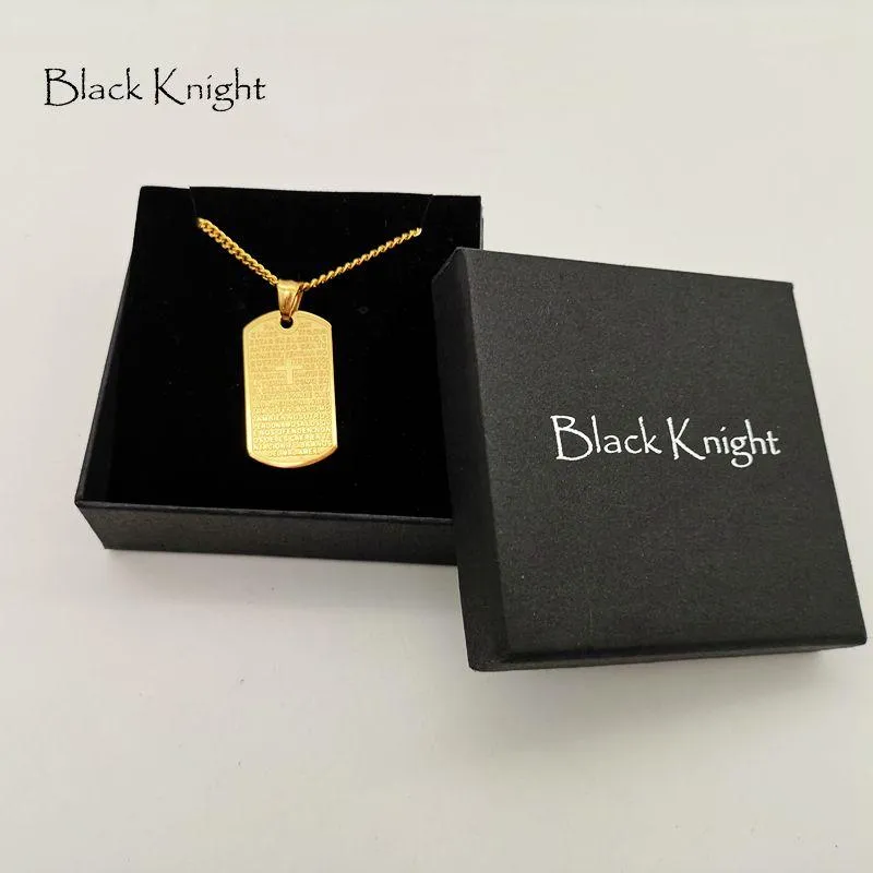 Pendant Necklaces Black Knight Gold Color Stainless Steel Holy Bible Cross Dog Tag Necklace Mini Charm Christian Neckklace BLKN064258A