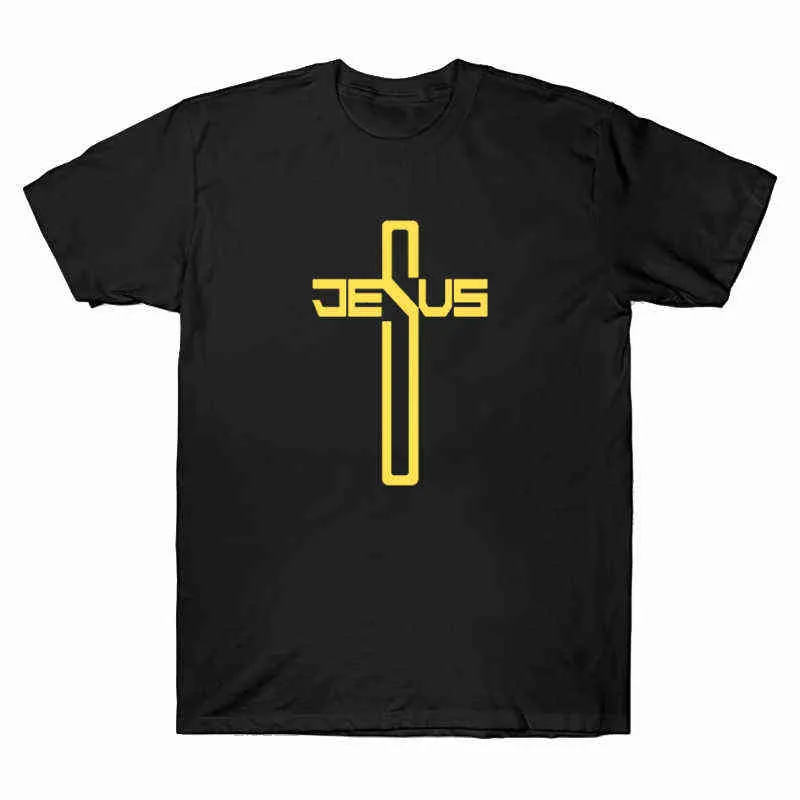 Jésus Christian Croix Impression T-shirts Nouveau Style Unique Hommes Casual Manches Courtes Tops D'été Tee Noir Blanc Hipster Streetwear Y220208
