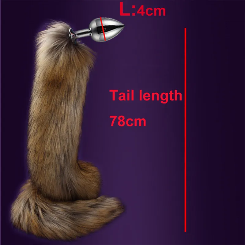 78 cm Super Długi Fox Tail Wtyczka Faux Fur Tail Metal Butt Plug Cosplay Rola Dorosłych Nowość Koraliki Anal Sex Zabawki Dla Mężczyzna Kobiety Y201118