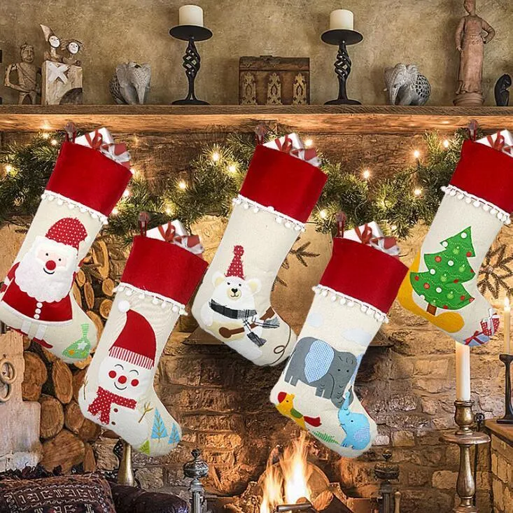 Boże Narodzenie pończocha Święta Święte Święte Święte Święta Skarpetki Socks Xmas Prezenty dla dzieci worki do przechowywania torby choinki wiszą