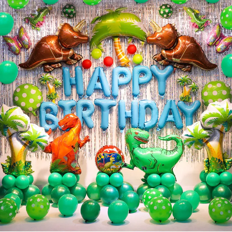 Dinosaure Jungle fête fournitures dinosaure ballons pour garçon anniversaire décoration enfants Jurassic Dino sauvage un décor Y201006314L