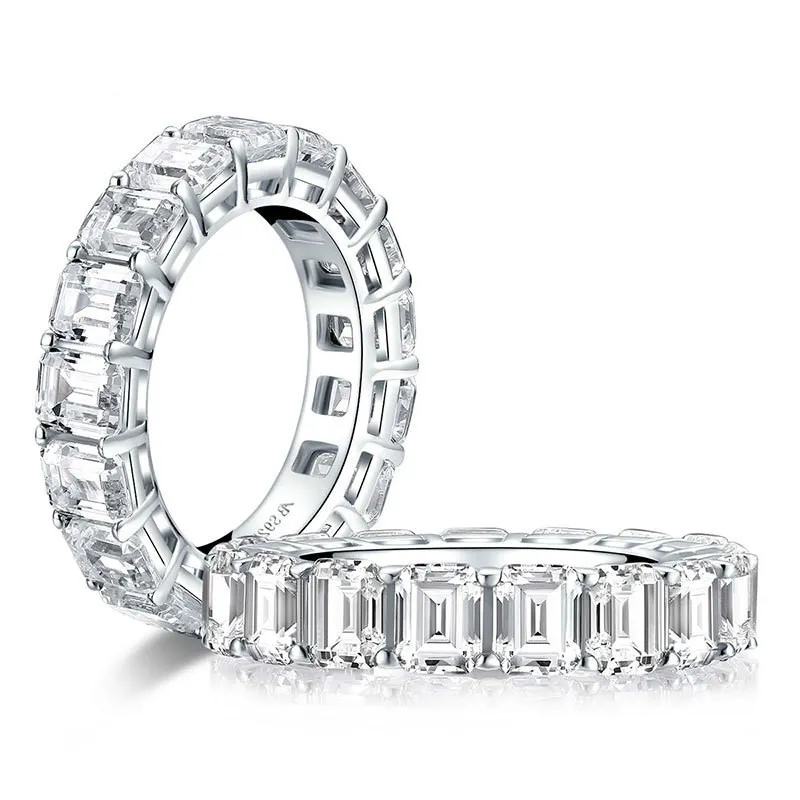 Wong Rain 925 Sterling Argent Taille Émeraude Créé Moissanite Pierres Précieuses Diamants Bague De Fiançailles De Mariage Bijoux En Gros Y1124