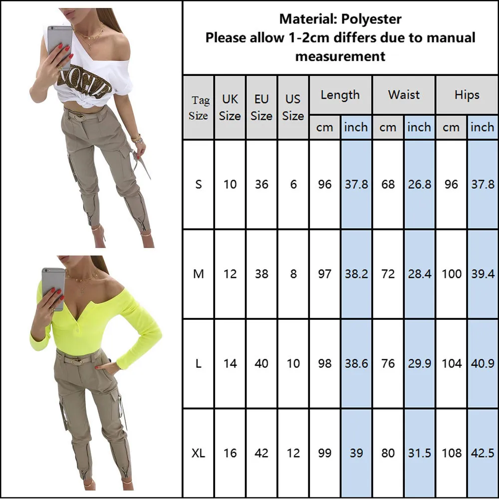 Women High Waist Cargo Pants Jogger Skinny Zipper Pockets Belted Trousers Lady Casual Ankle-Length Pants Fashion Streetwear D30 201109