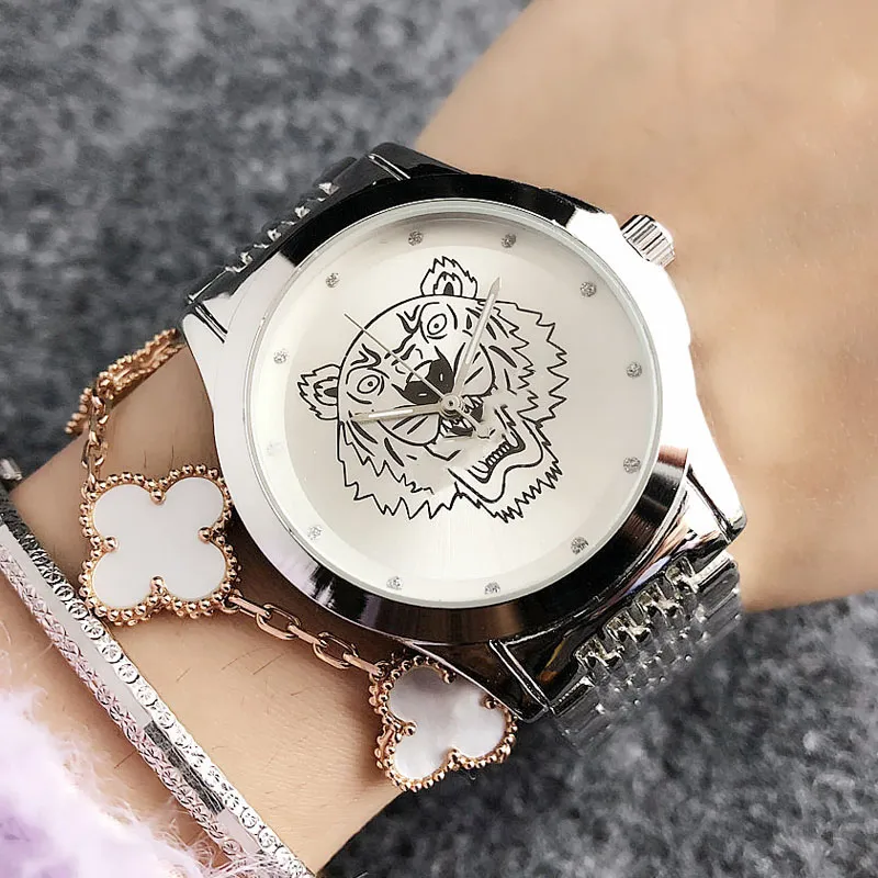 Popular Wrist Watch Tiger Style Watches Brand Women Girl Steel Band Quartz Clock K02