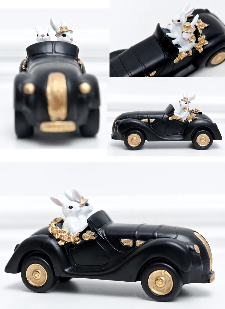 American Court wiejskie światło luksusowe króliki figurki rękodzieło czarne złoto miss rabbit nordycki styl dekoracji domowej akcesoria t200331