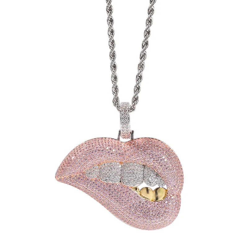Hip Hop colgante helado boca grande dientes de diamante parrillas colgante collar joyería ostentosa para hombres mujeres 257T