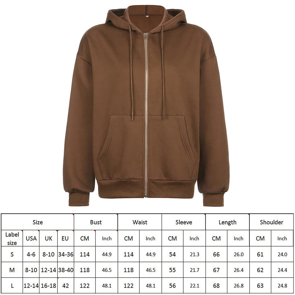 Brown Y2K Felpe con cappuccio Donne Estetiche Vintage Zip Up Felpa Giacca invernale Tasche a maniche lunghe Solido pullover con cappuccio con cappuccio Streetwear Q0116