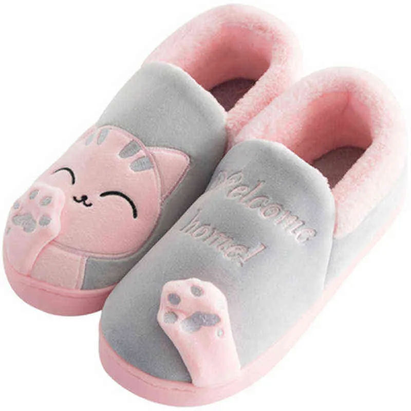 Cartoon Women's Cat Animal Slipper Home Warm Plush Slip On Flat Winter Slippers Female Soft Indoor Shoes Ladies Comfort Footwear Y220214