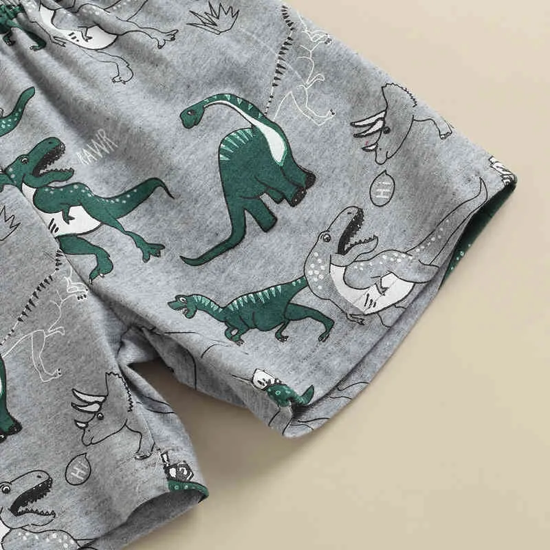 Peuter baby kid jongens kleding set korte mouw knop t-shirt dinosaurus shorts zomer kinderen COSUTMES Outfits D35 G220310