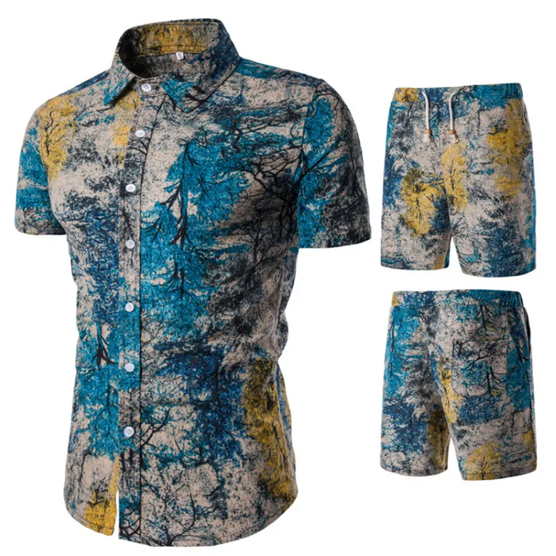 2020 Summer Men Fashion Floral Print Shirts Shorts Sets mannelijke korte mouw man Hawaiian Beach Casual Tracksuit plus maat Q01257282077