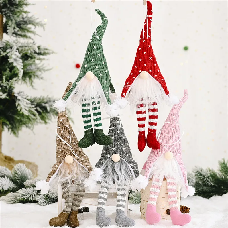 Kerst gezichtsloze pop gloeiende hanger vrolijk kerstfeest decor lange been kerstboom opknoping ornament 5 patroon groothandel