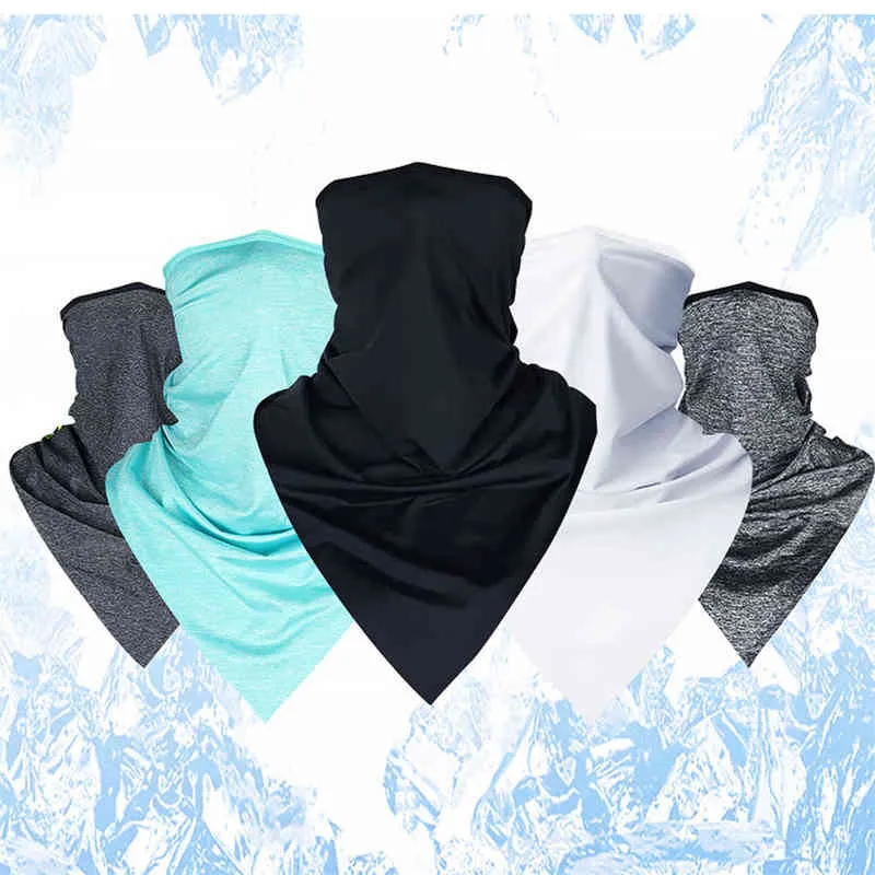 ICE Silk Twarzy Bandana Balaclava Neck Okładka Oddychająca Pałąk Fajny Szalik Wrap Outdoor Sports Fishing Rowerowy Akcesoria Y1229