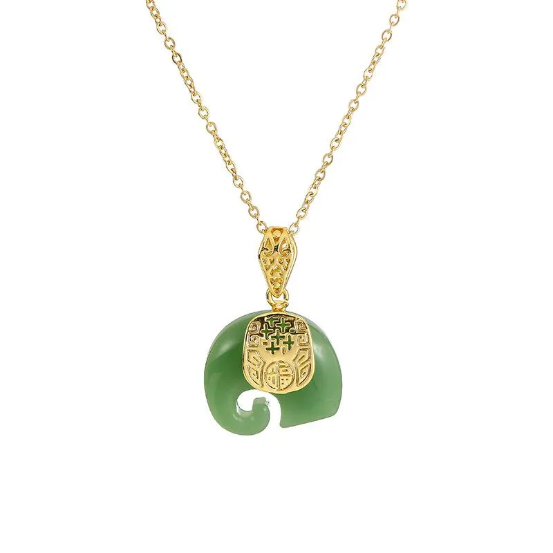Anhänger Halsketten MEYRROYU Edelstahl 2 Farbe Jade Elefant Halskette Für Frauen Kette 2022 Trend Segen Ethnische Geschenk Mode 211A