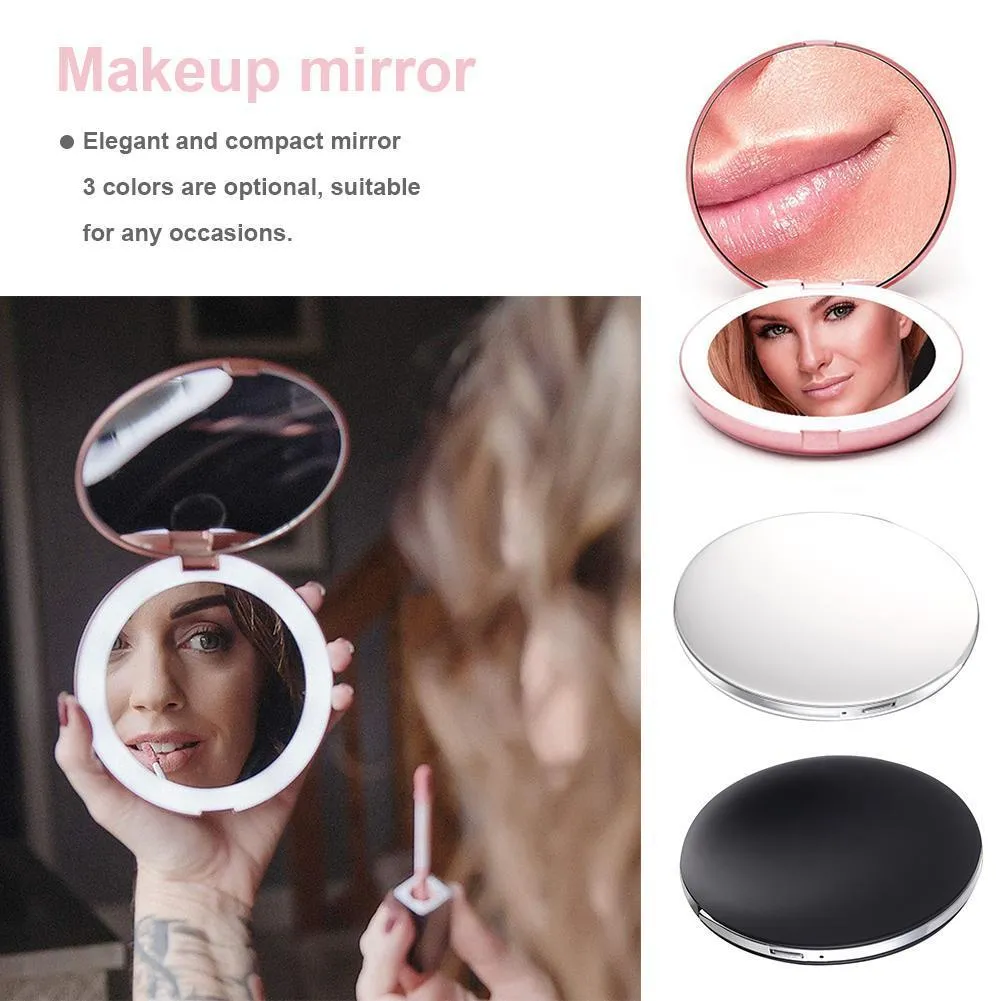 Lumière LED Mini miroir de maquillage Compact poche visage lèvre cosmétique miroir voyage Portable éclairage miroir 1X5X grossissant pliable Y201994560